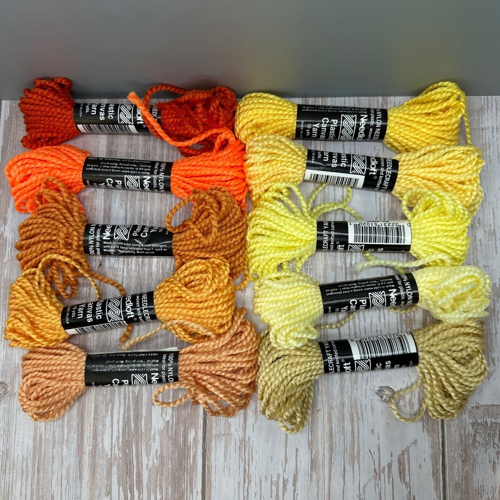 Lot Of 10 Needloft Plastic Canvas Yarn - 10 yards - Various Colors Yellow Orange